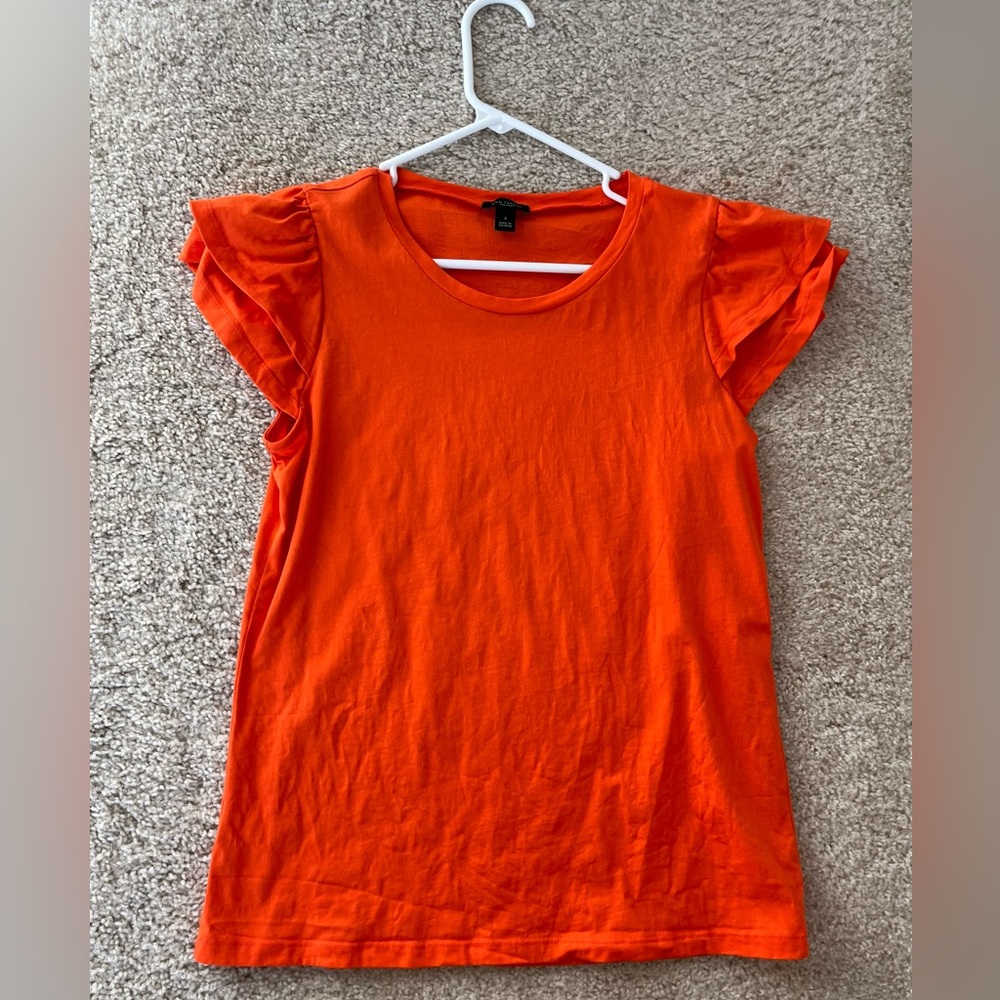 Ann Taylor Factory Bright Orange Flutter Sleeve Top Size Small